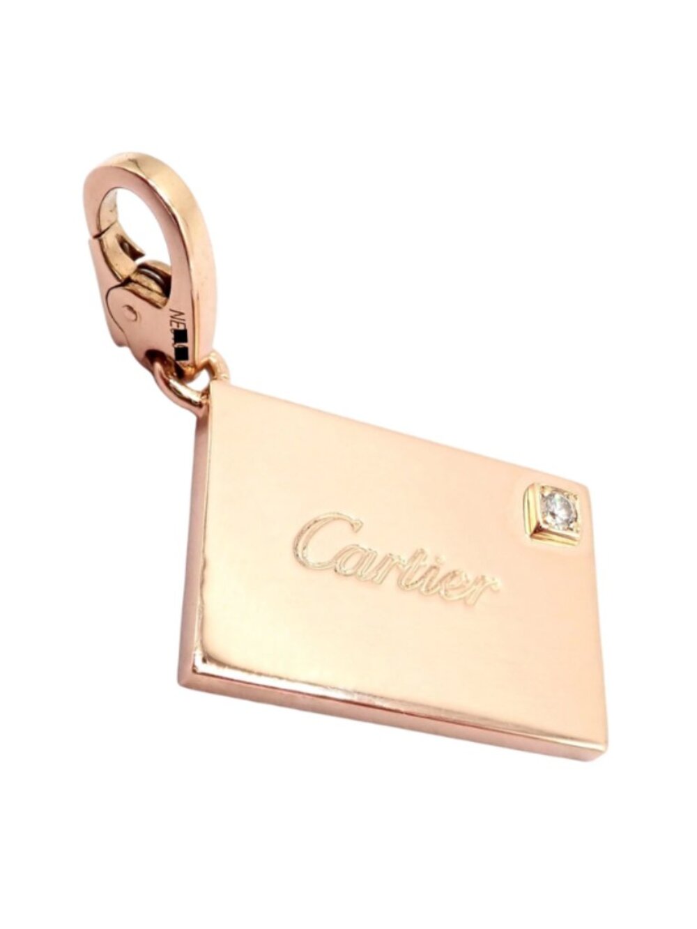 Authentic! Cartier 18k Rose Gold Love Letter Envelope Diamond Pendant Charm